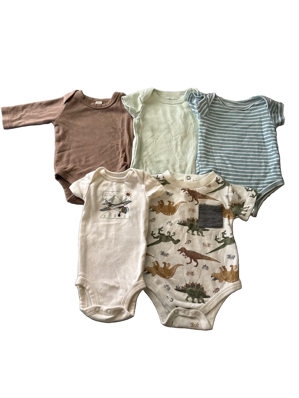 Baby Boy 0-3 Months Variety Lot of 5 Snap Bodysuits One Piece Dinosaur Airplane